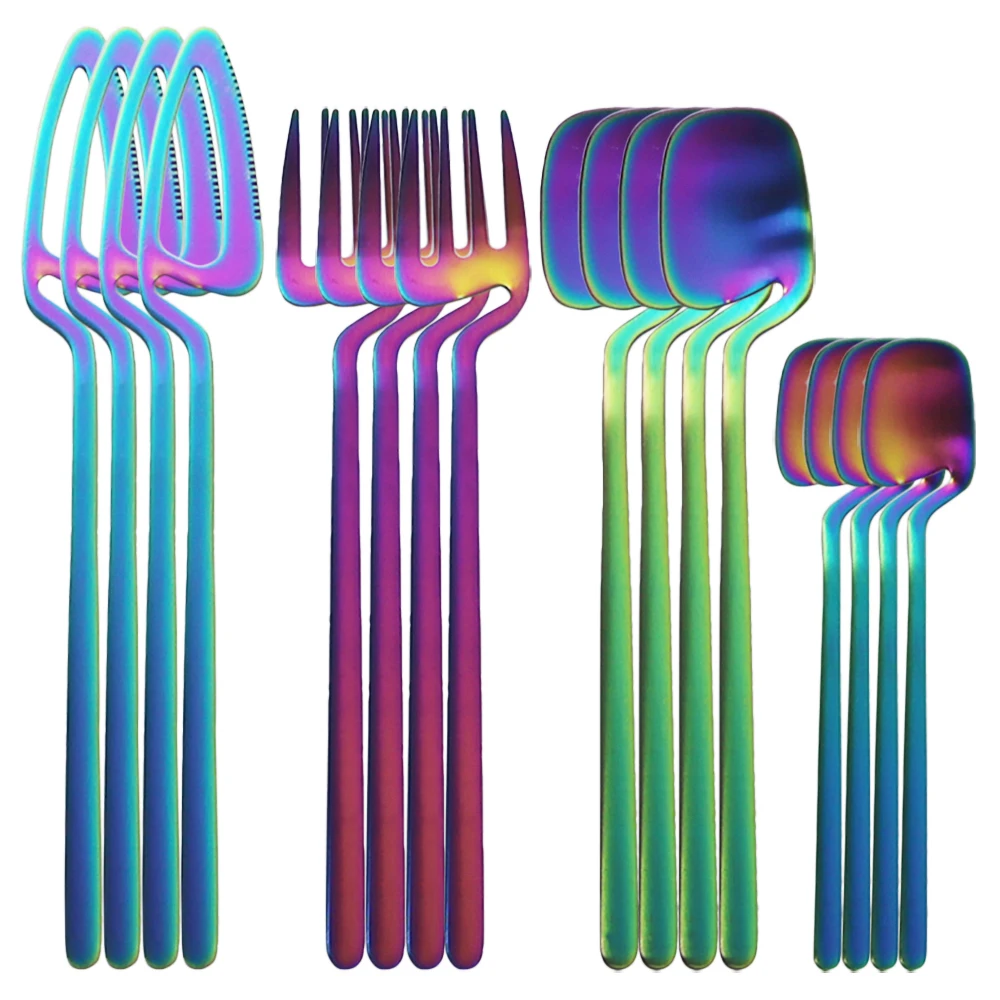 16 шт Набор радужных столовых приборов нож вилка кофейная ложка столовая посуда