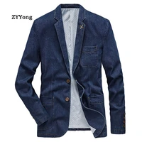 cotton men denim suit jacket single breasted pockets blue black casual street autumn male outwear loose plus size cowboy blazer
