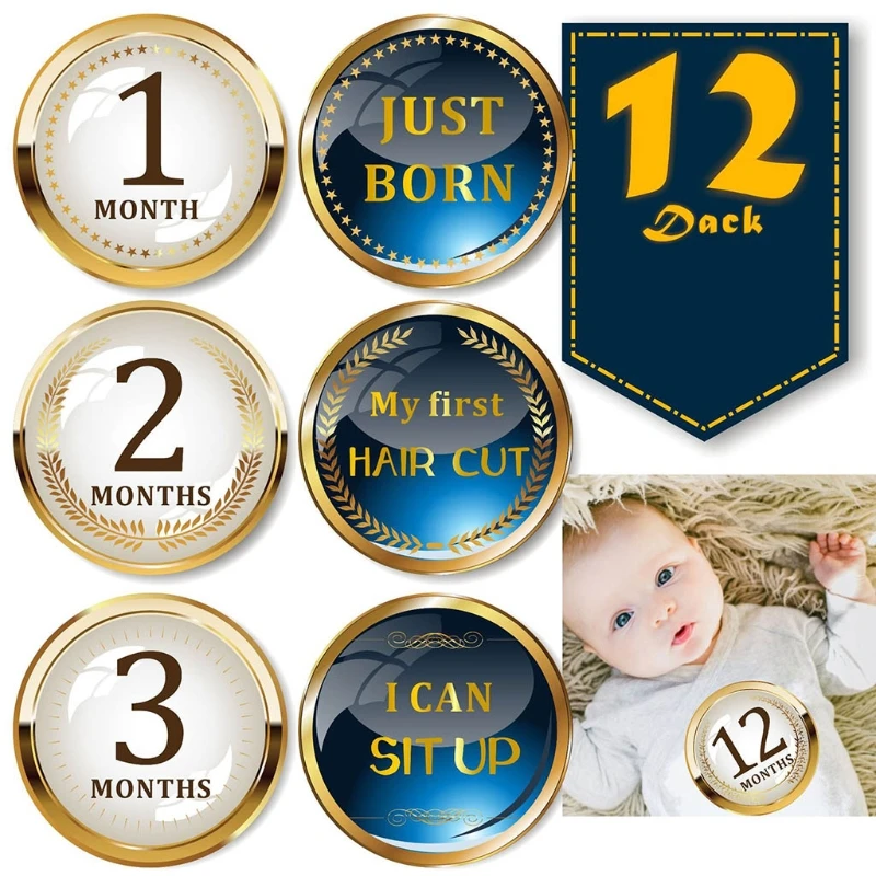 

12 Pcs/Set Baby Pregnant Monthly Stickers Round Memory Recording Milestone Sticker Newborn Growth Photo Photography Props