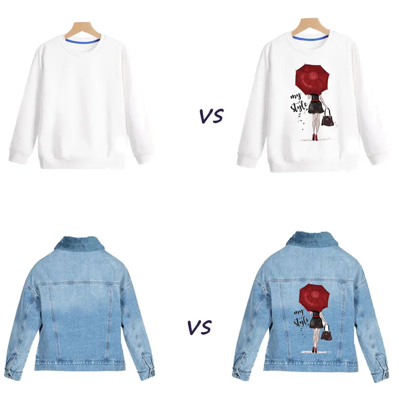 

2021 New Red Umbralla Girl Clothing Patches Fashion Iron On Patch DIY Jacket Flex Fusible Thermo Heat Transfer Vinyl Stickers