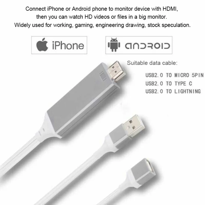 1080PHDMI HDTV кабель для цифровой av адаптер Lightning iphone 8 7 6s 5s 8plus контактный зарядный usb HD