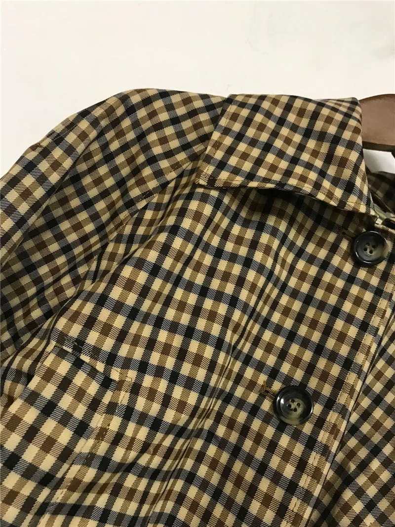 

Women's Jacket Coat Female 2019 Fall/Winter New Vintage Drawstring Brown Plaid Lantern Sleeve Short Jacket