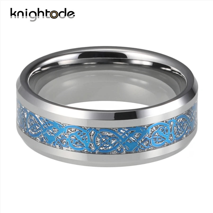 8 мм кольца дракона для мужчин и женщин вольфрам карбида обручальное кольцо синий