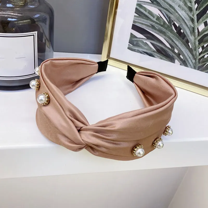 

Cross Solid Color Hairband Wide Side Headband Elastic Head Hoop Cute Pearl Girls Hair Band Headwear Boutique Hair Accessories