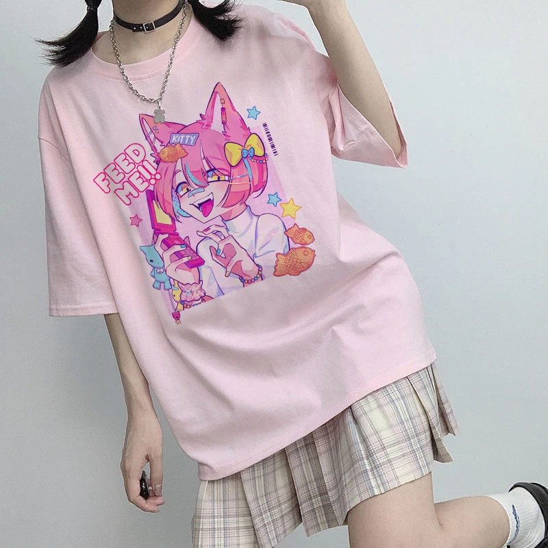 Японская женская мультяшная кавайная футболка летние повседневные футболки с
