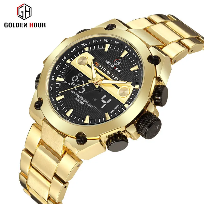 

GOLDEN HOUR GH115 Men Watch Casual Quartz Stainless Steel Watches Men's Wrist Chronograph Wristwatches Relogio Masculino