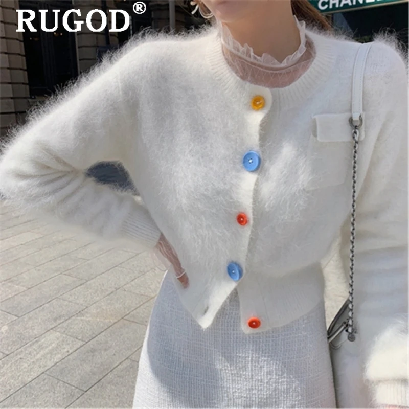 RIUGOD Cashmere cardigan women elegant single-breasted long sleeve slim knit sweater coats female 2019 Casual soft auturm |