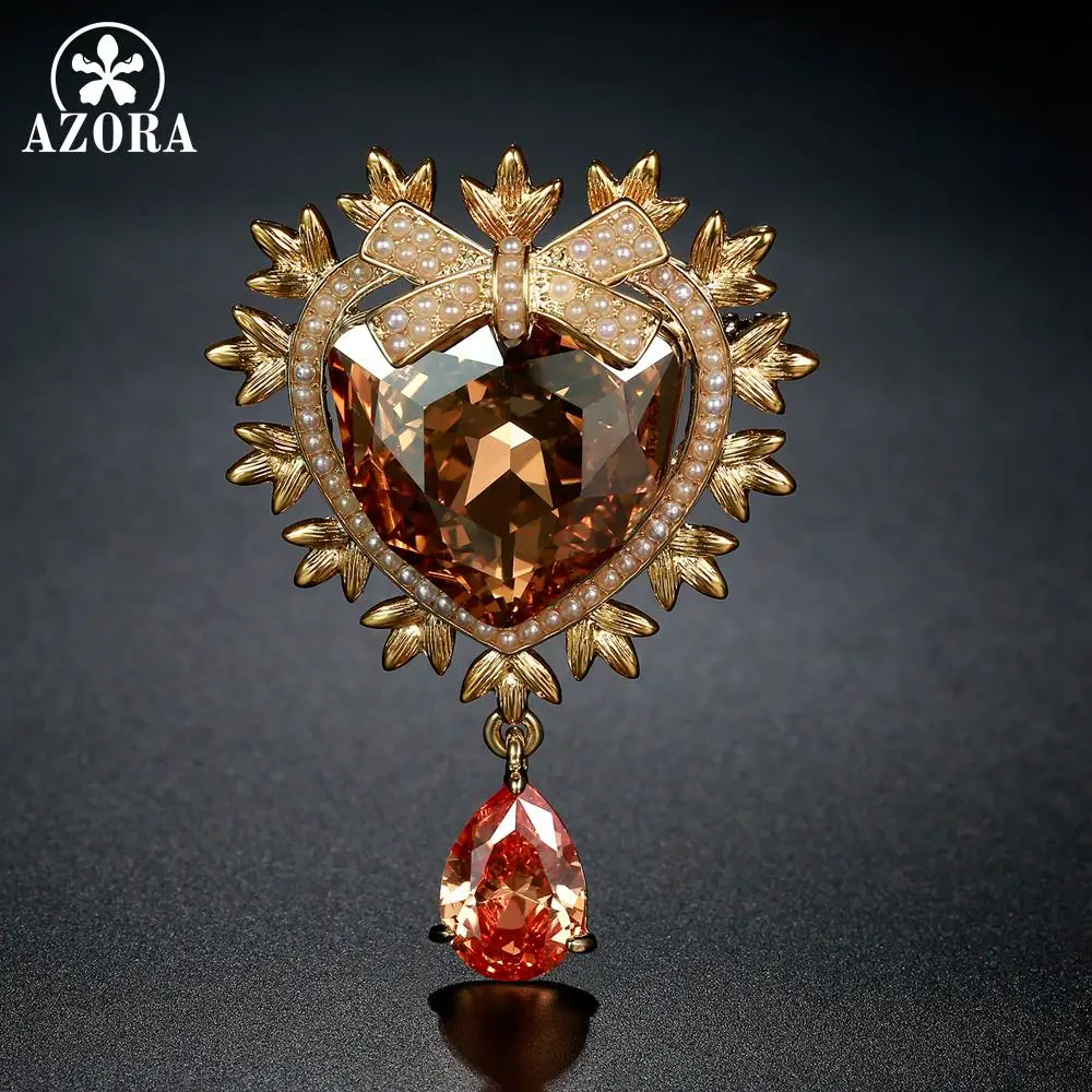 AZORA сердце Австрийские кристаллы капли воды брошь Осень Зима Мода Броши для женщин дизайн Свадебный букет булавка TP0107