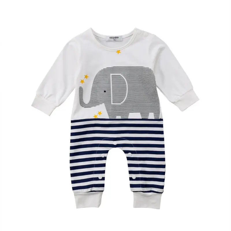 Комбинезон в полоску с длинными рукавами и Рисунком Слона для новорожденных