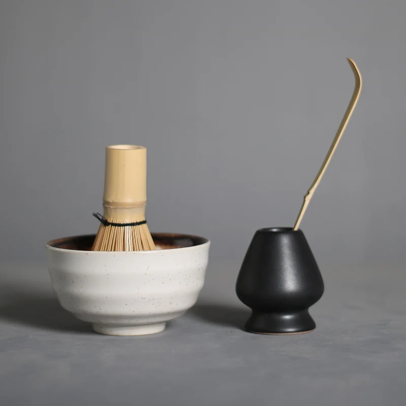 Juego de batidor de bamb&uacute; tradicional para matcha, cuchara de cer&aacute;mica, taz&oacute;n y batidor, juego de t&eacute; japon&eacute;s, 5 unids/set por set-3