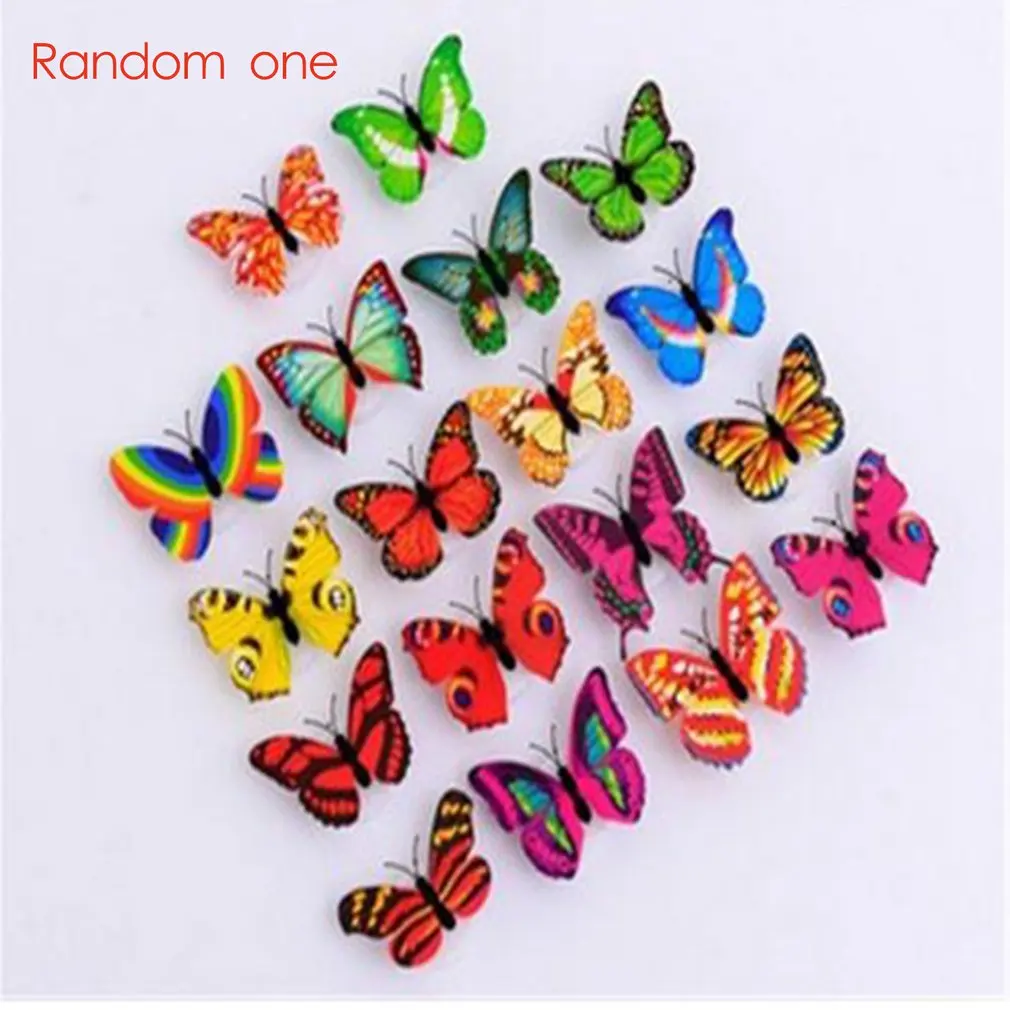 

3D Colorful LED Butterfly Night Light Stereo Simulation Butterfly Party Wall Sticker Double-sided Adhesive LED Night Light Lamp