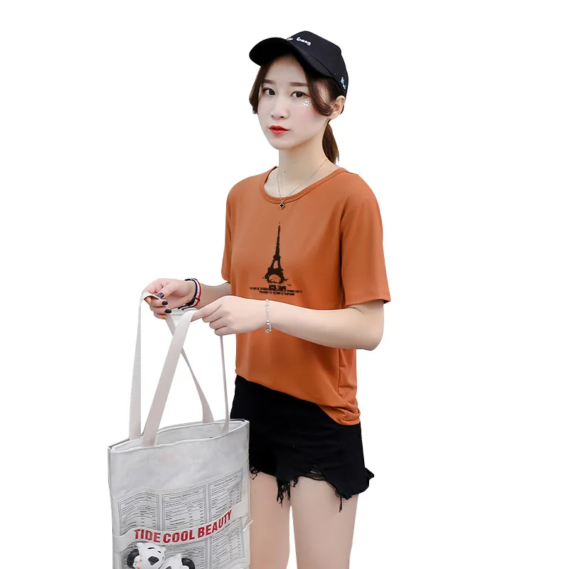 

women's 2021 summer new large women's top women's short sleeve Korean tower crew neck loose T-shirt blended cotton