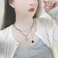 fashion chain of clavicle ins hip hop stars round brand titanium steel necklace female niche design feeling more cascade