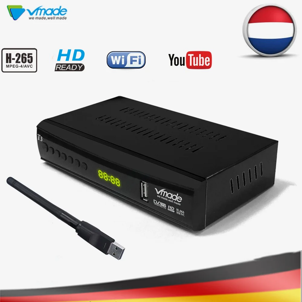 Мини ТВ тюнер DVB T H.265/HEVC HD цифровой наземный приемник MPEG4 Full 1080P T2 с USB WIFI Поддержка