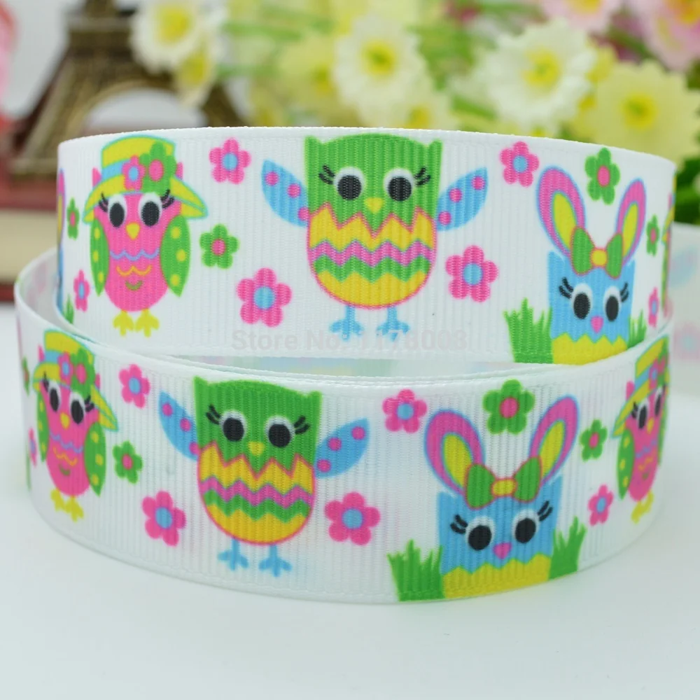 7/8 &quot22 мм HOOT HAPPY EASTER Совы с цветочным принтом grosgrain лента бант для волос DIY Ручная