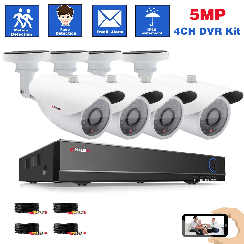 

H.265 домашнего видеонаблюдения Системы Наборы 4CH HD-TVI 5MP DVR 4 шт. 5MP Ночное видение камера наружного наблюдения с Водонепроницаемый Камера набор