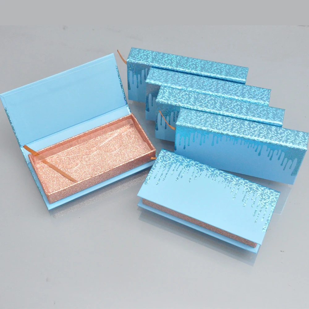 

Wholesale Eyelash Packaging Box Lash Boxes Package Custom Magnetic Blue Glitter Faux Cils Makeup Lashes Box Vendor Fast Shipping