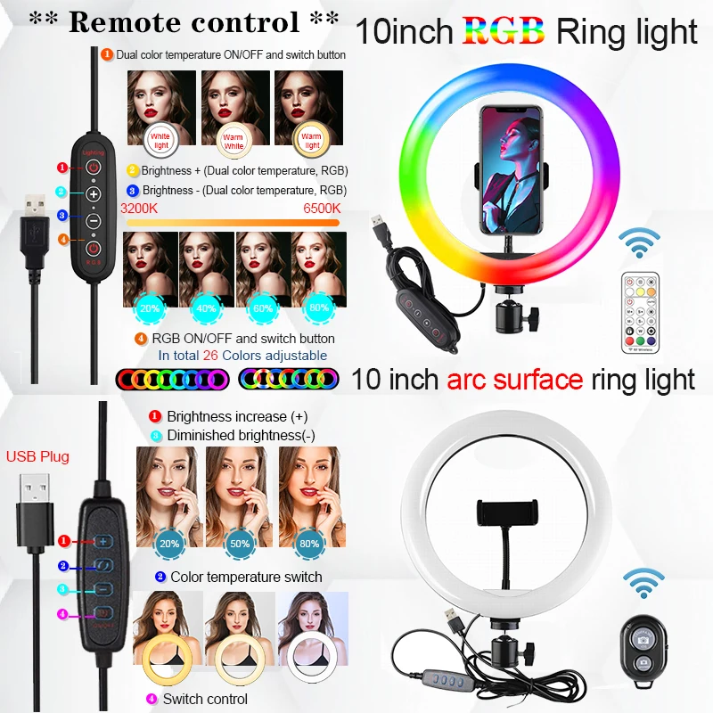 Orsda 10-12 дюймов светодиодный кольцевой светильник с штативом для селфи макияжа