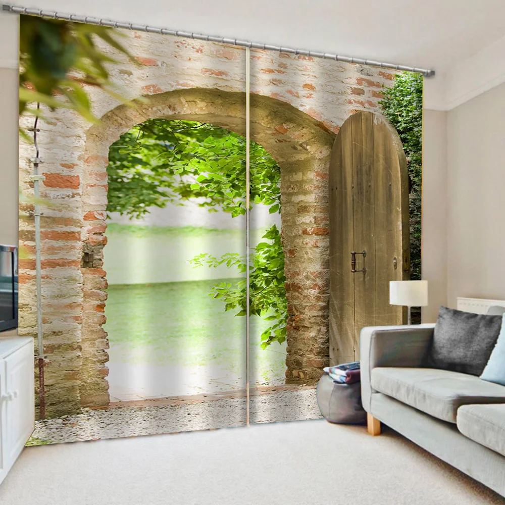 Современные занавески с изображением двери, набор 3D занавесков для кровати, гостиной, офиса, отеля, 3d-занавески с изображением пейзажа