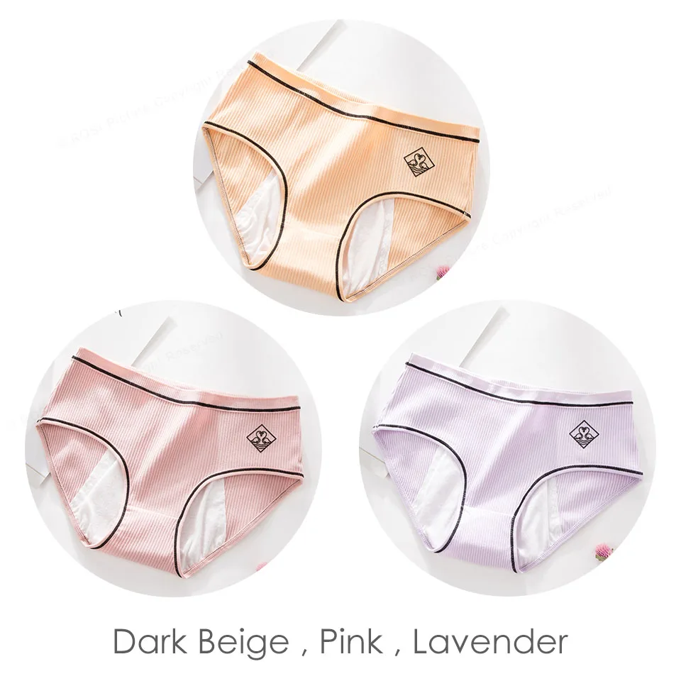 DBeige Pink Lavender 3 шт., женские менструальные трусики, герметичное физиологичное нижнее белье, ребристые трусики, хлопковые однотонные непромокаемые трусы для девочек ROSI - Цвет: DBeige Pink Lavender