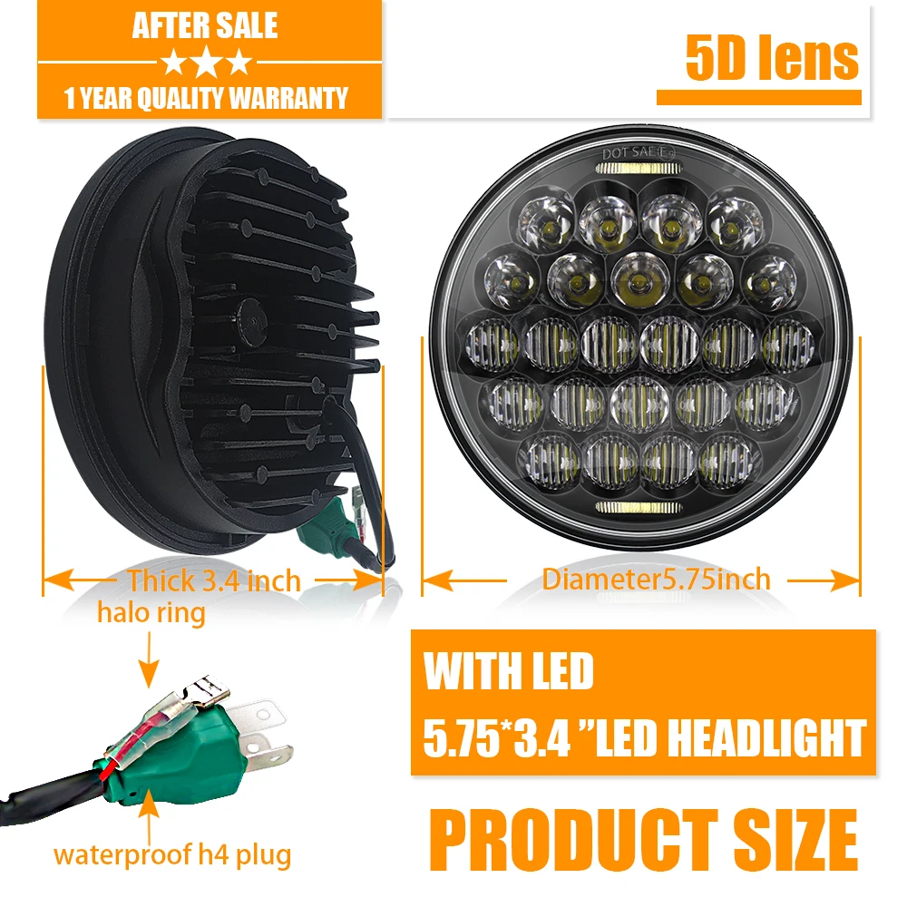 

Motorcycle Black 5 3/4 5.75" LED Headlight For Sportster 1200 XL1200L Custom XL1200C 883 XL883 883L XL883R 48