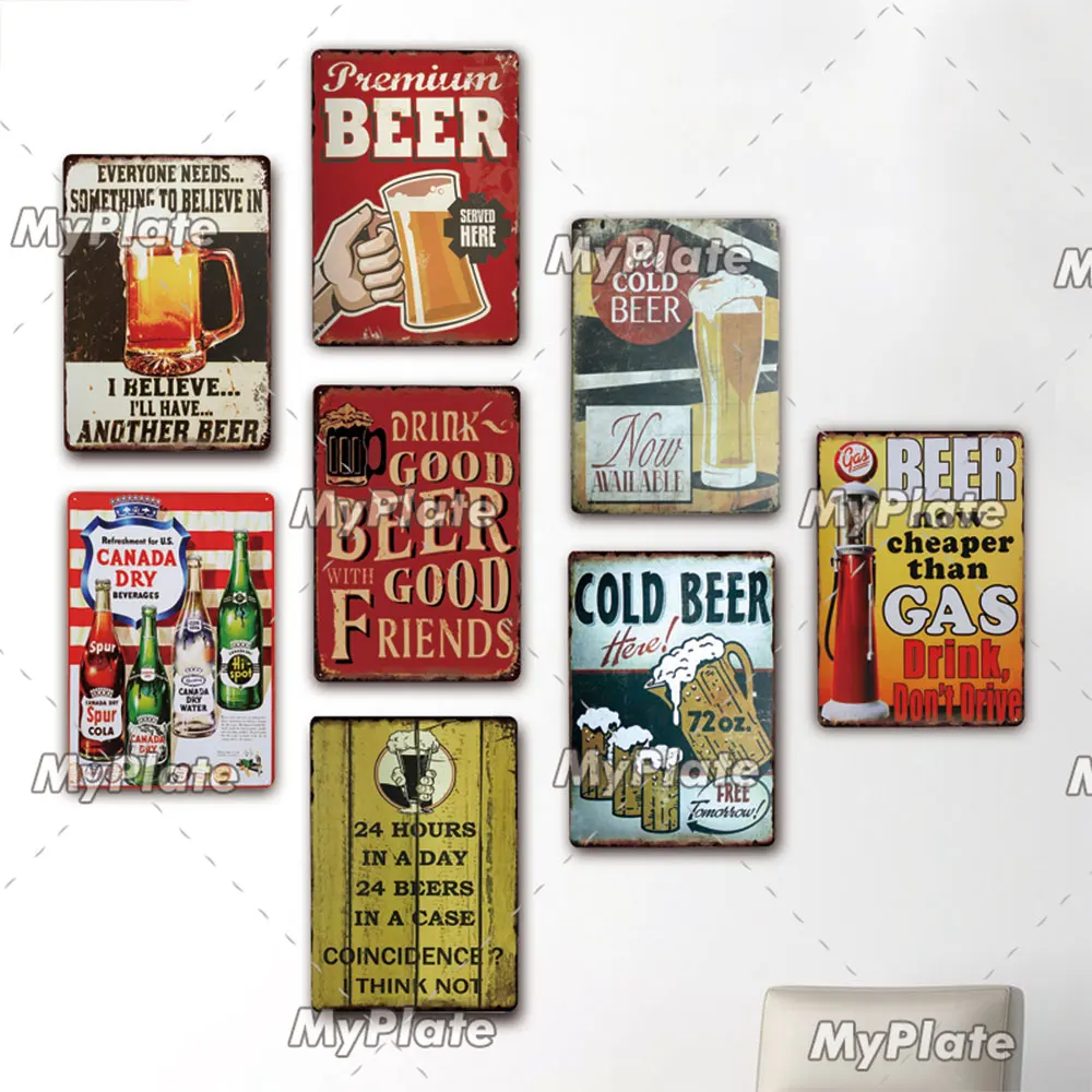 Ice Cold Beer Metal Sign Vintage Plaque Alcohol Tin Plate Wall Decor For Bar Club Man Cave Art Retro Poster Custom | Дом и сад