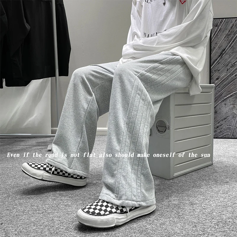 Брюки мужские с широкими штанинами модные повседневные свободные прямые штаны в