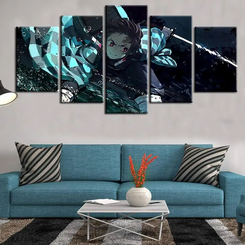 

Wall Art Modular Picture 5 Pcs Anime Poster Demon Slayer Poster Kimetsu No Yaiba Canvas Paintings Prints Living Room Home Decor