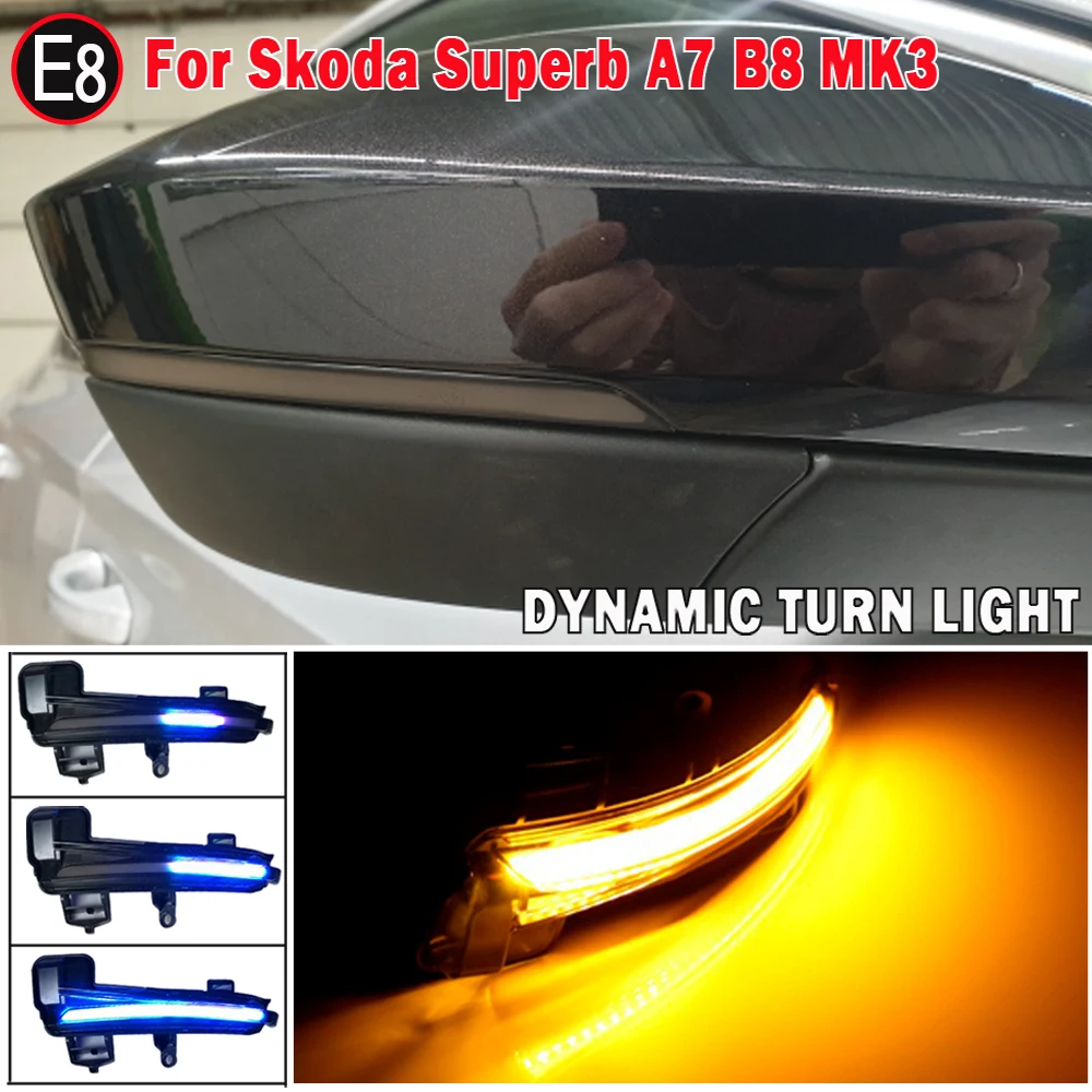 

For Skoda Superb A7 MK3 B8 2016-2019 Side Mirror Flasher Light Blue-Yellow LED Dynamic Sequential Turn Signal Flasher Blinker