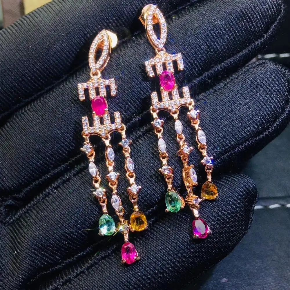 Роскошные Большие кисточки натуральный многоцветный Турмалин капли воды серьги