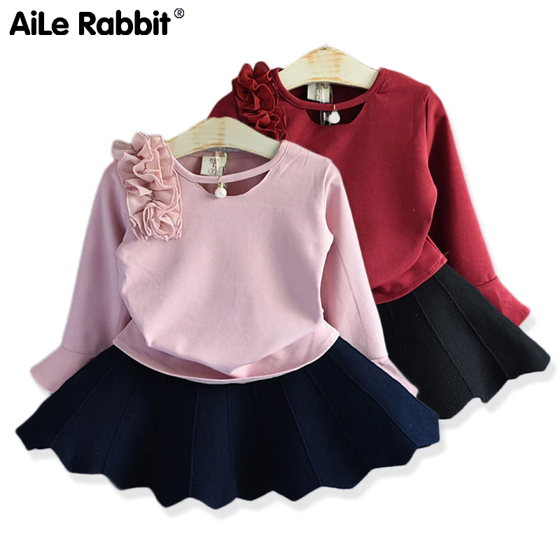 2019 новый осенний костюм для девочек Рубашка с длинными рукавами и юбка из 2