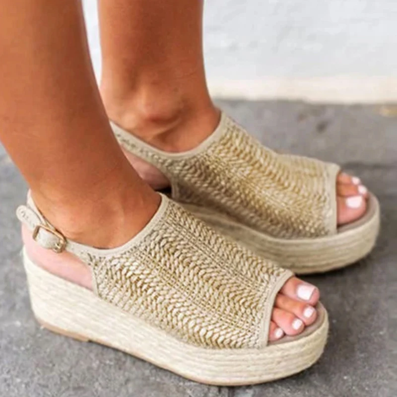 

Women Sandals Retro Platform Sandals With 6CM High Heels Wedges Shoes For Women Plus Size 43 Hemp Summer Sandals Zapatos Mujer