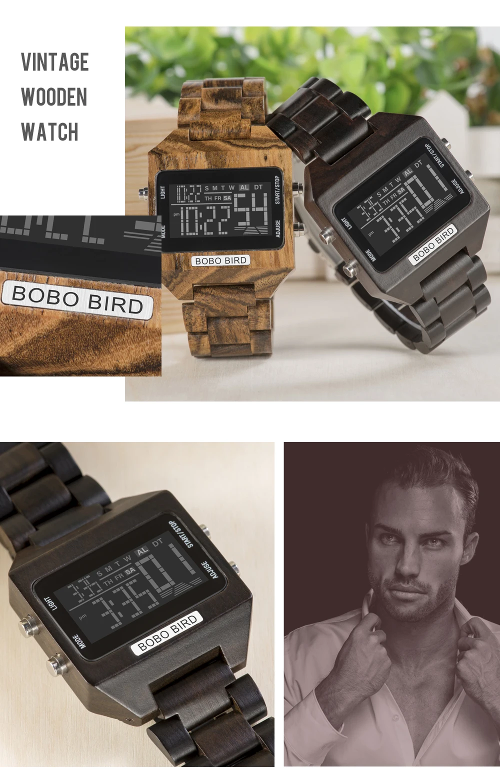 Relogio masculino BOBO BIRD электронные деревянные часы многоцветный светодиодный Будильник Дата Неделя дисплей принимаются Индивидуальные OEM