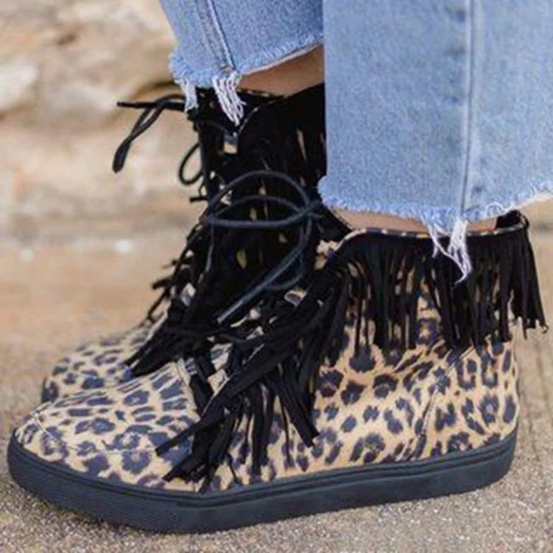

Spring 2021 Newest Classic Tassel Western Cowboy Boots Women Fashion Flat Shoes Women Shoes Lace-up Sneakers Flat Women Shoes