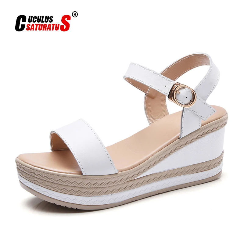 Сандалии Cuculus женские на плоской платформе кожаные туфли с Т образным ремешком и
