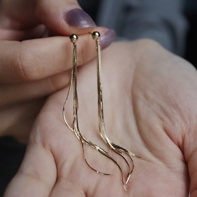 

18K Solid Yellow Real Gold Jewelry (AU750) Women Snake bone Chain tassel Earrings Fashion Lady Fine jewelry Customize