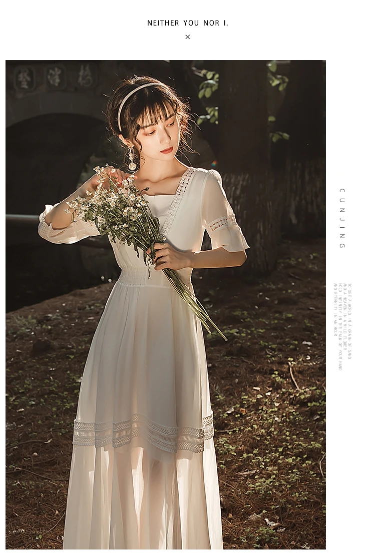 

COIGARSAM French Style Women dress Vintage High Waist Dresses White 8920