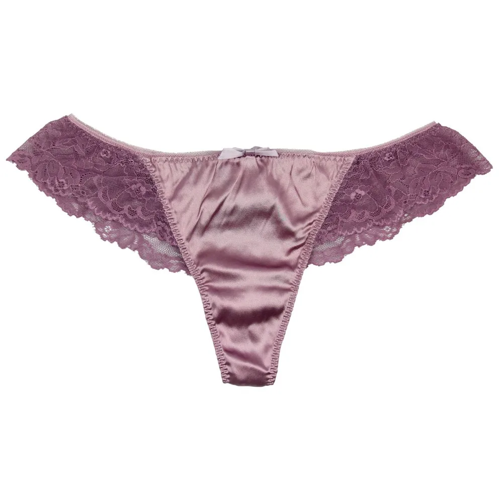 4 Pair Women's Thong 93% Silk 7% Spandex Sexy Lace Panties Size US S M L XL