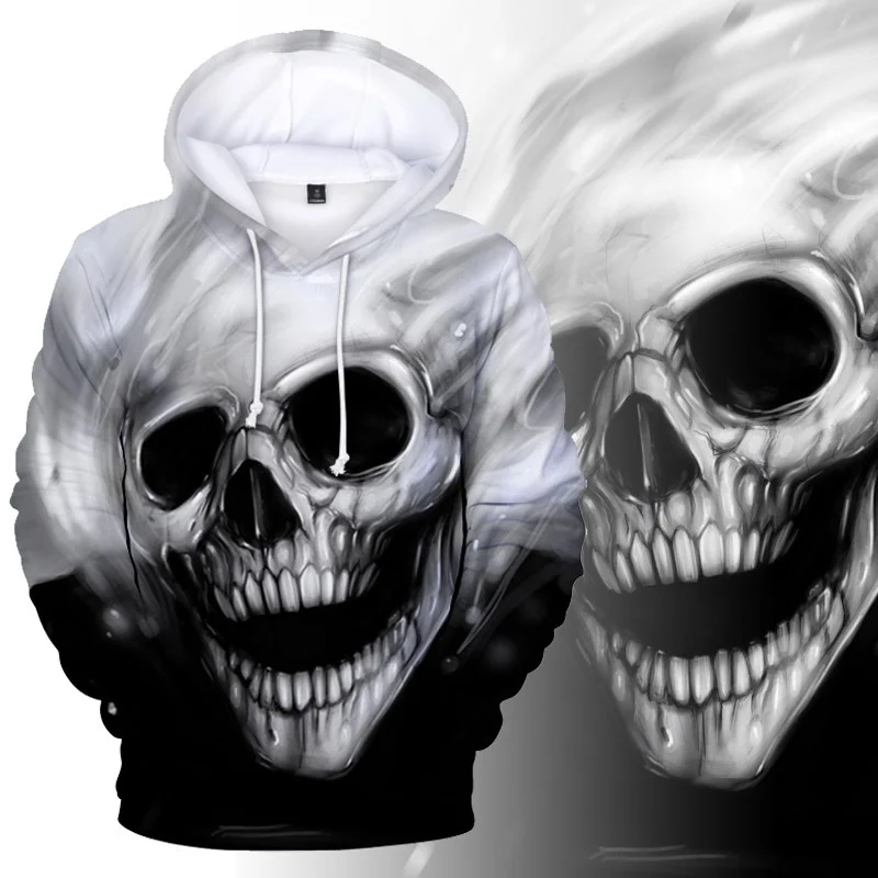 

2021 New Cool Skull Pattern 3D Hoodie Sweatshirt Men's Fall/Winter Long Sleeve Sweatshirt Youth Fashion Hip Hop Pullover Hoodie