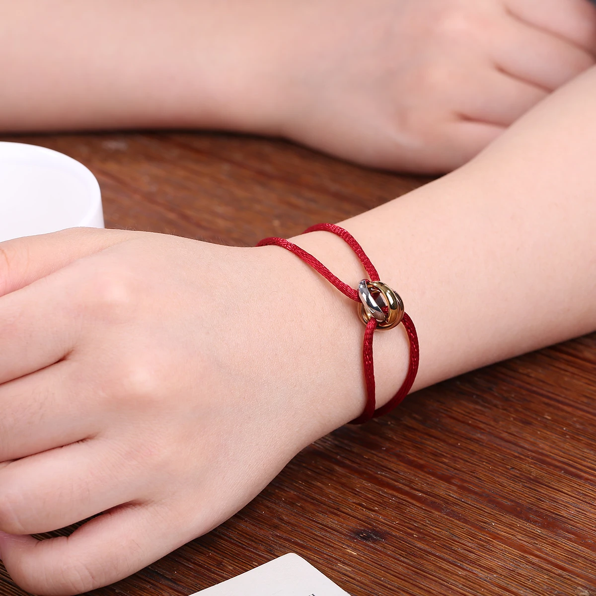 

Simple New Hot Stainless Steel Bracelet 3 Metal Buckle Rope Lace Up Chain Multicolor Adjustable Bracelet For Women Man Unisex