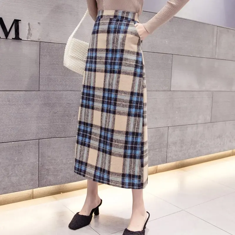 Облегающая клетчатая юбка в стиле ретро с высокой талией осенне-зимняя