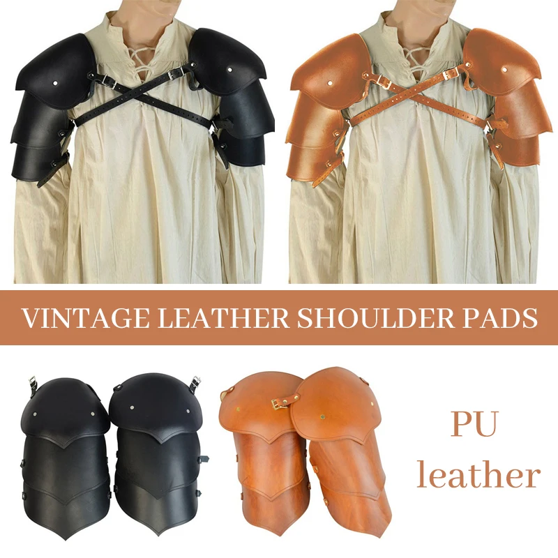 

Men Medieval Costume Armors Gladiator Samurai Knight Pauldrons Retro Multi-layer PU Leather Rivet Shoulder Pad Cosplay Accessory