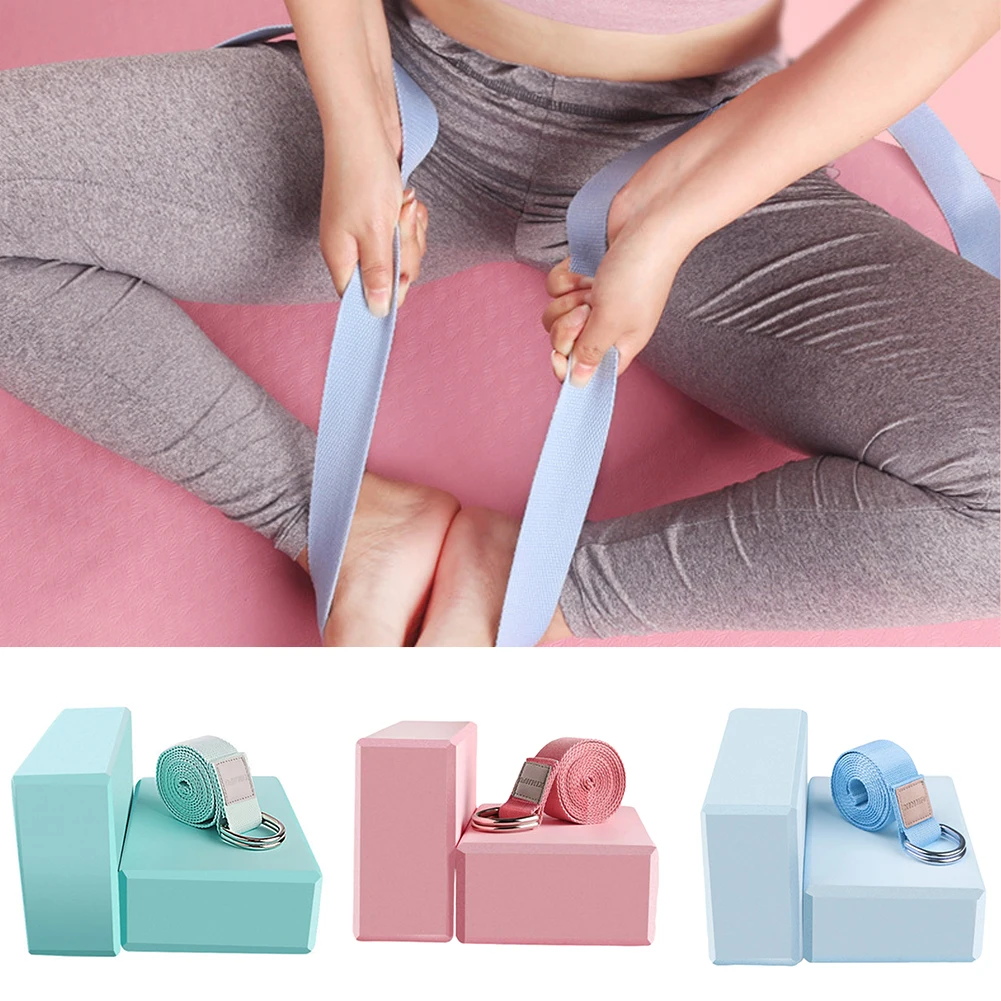 

Relax Workout Balance Training Yoga Strap Set Office Fitness With Brick Block Exercise Home Cotton Blend D Ring High Density Gym