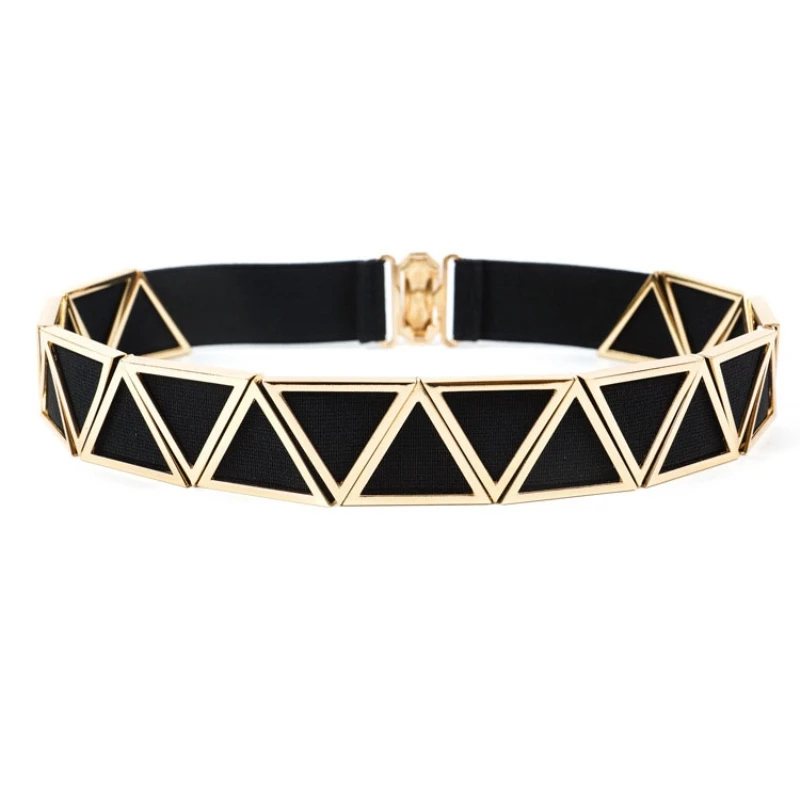 

Most Popular Women's Belt Cut Out Gold Triangle Metal Belt With Multi Elastic Hook Closure Belt For Women Luxury Strap