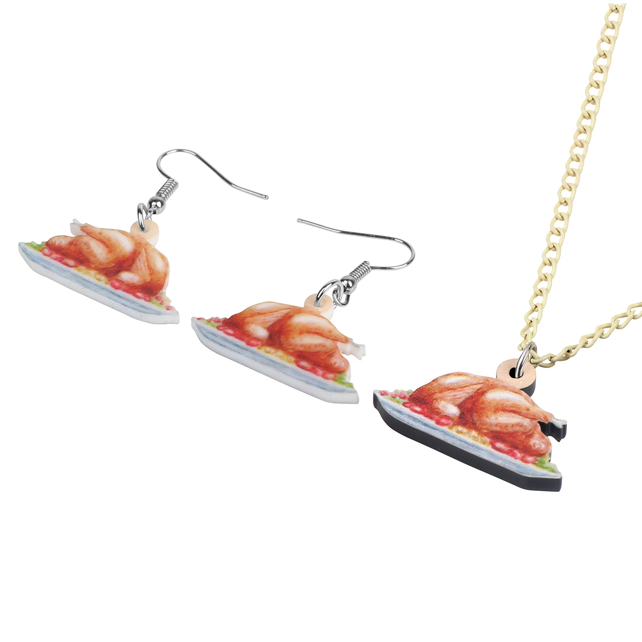 Bonsny Acrylic Thanksgiving Roast Turkey Chicken Jewelry Set Necklace Earrings Festival Decorations For Women Girl Teen Kid Gift | Украшения