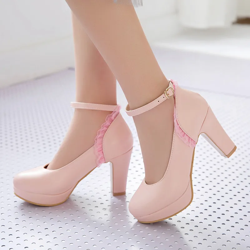 Женские туфли лодочки с пряжкой Meotina на платформе и высоком блочном каблуке