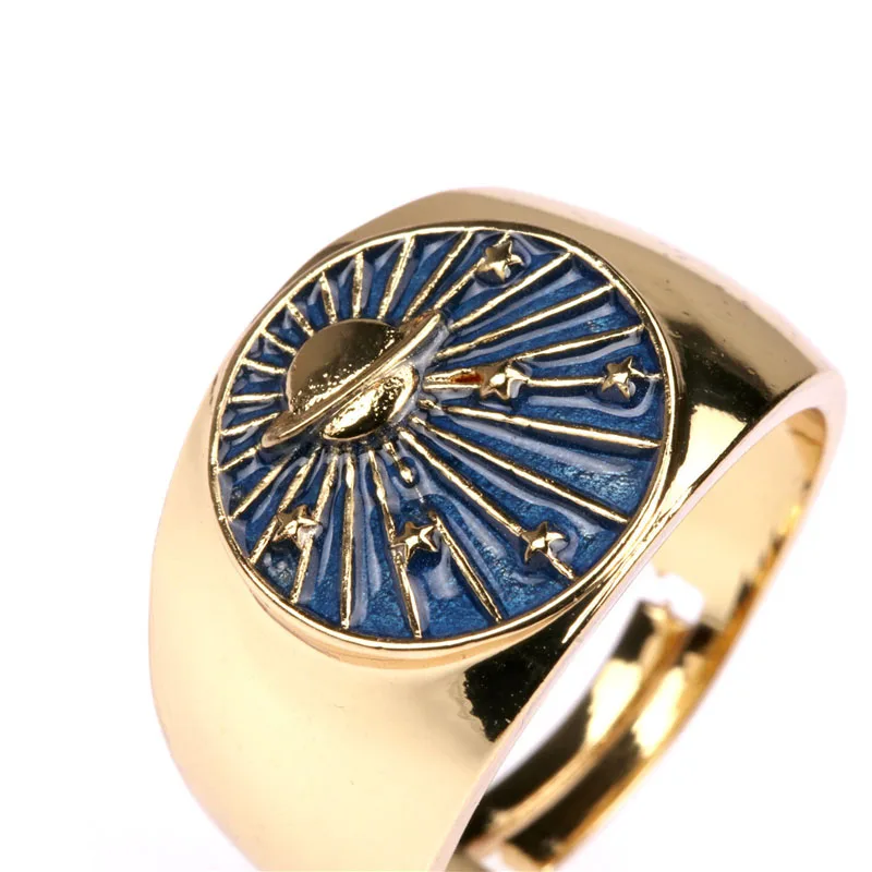 Золотая эмаль Вселенная планета кольца для женщин регулируемые летние звезды на