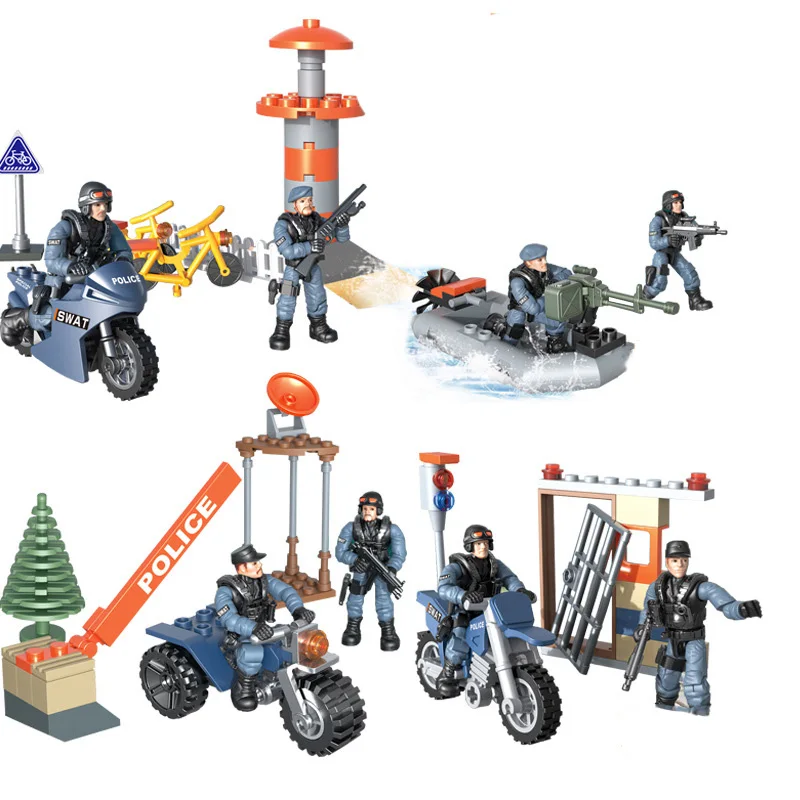 

WW2 Military Series World War II City Police Mini Motor Boat DIY Model Building Blocks Bricks Toys Gifts