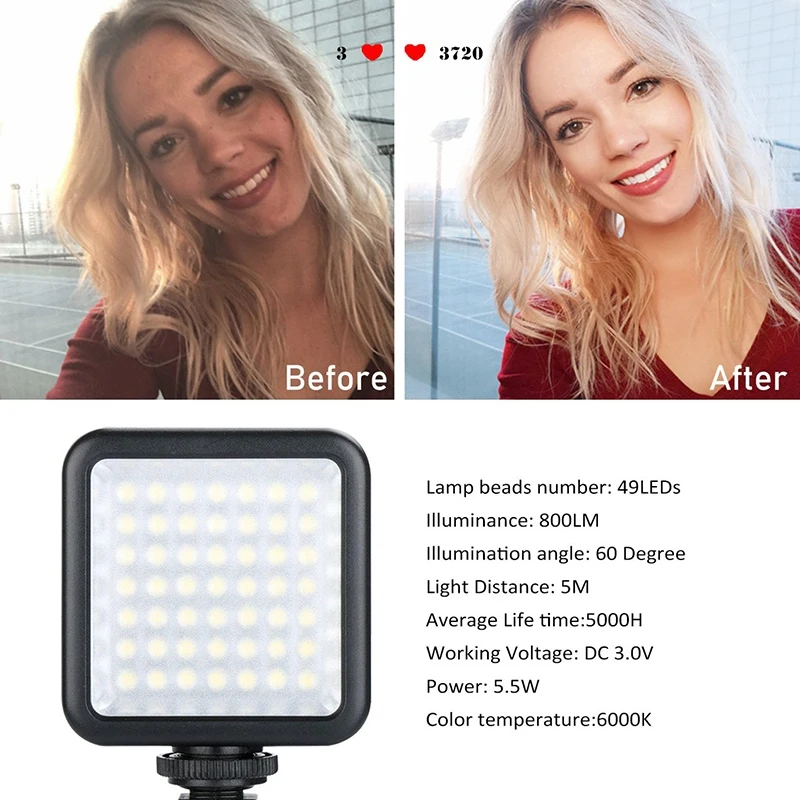 Bright LED Video Light 49 Led Camera Lighting Dimmable Portable Panel for Canon Nikon Sony and Other DLSR Cameras | Электроника