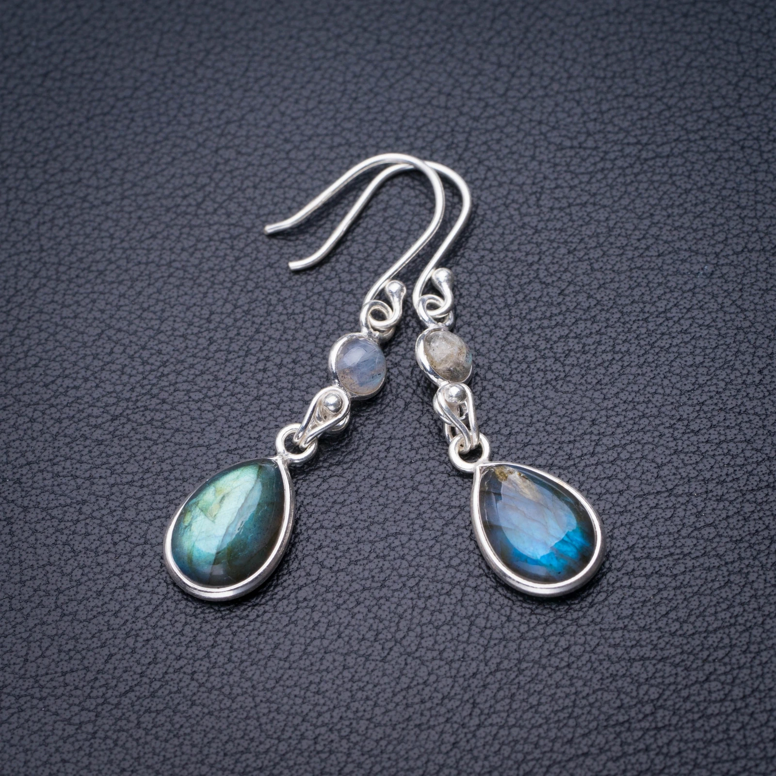 

StarGems Natural Blue Fire Labradorite Handmade 925 Sterling Silver Earrings 1.75" D6594